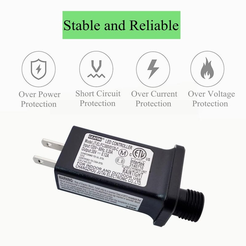 Dirduaid 30V 0.12A LED Controller with 8 Modes, JT-EL/FC300V0120-C Class 2 Power Supply Multifunctional Transformer, Low Voltage Transformer US Plug for LED Light (30v 0.12a) - Image 5
